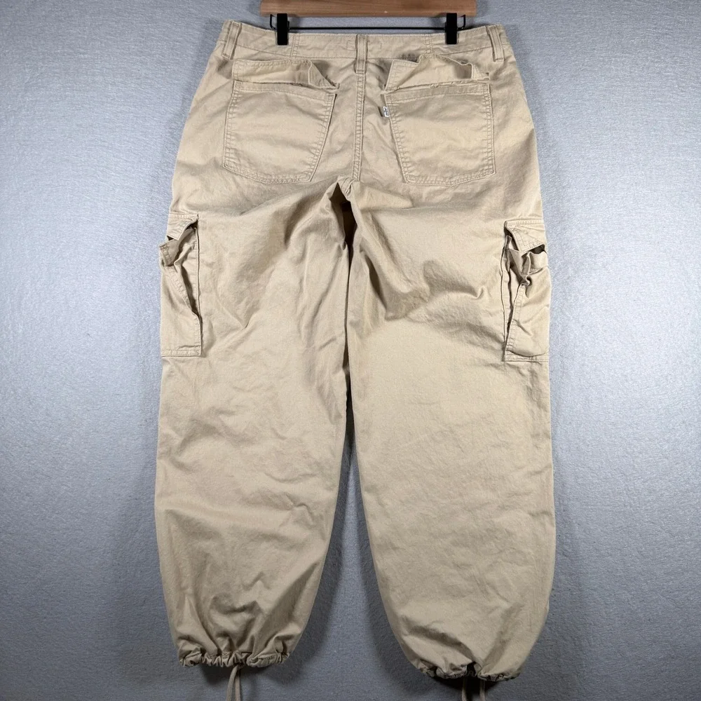 Levis 94 Baggy Cargo Pants Tan Khaki 100% Cotton Utility Drawstring 32x30 A4707